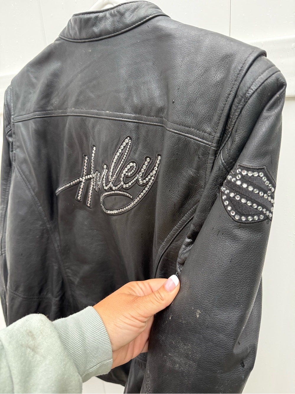 Harley-Davidson Black Leather Jacket with Rhinestone Script